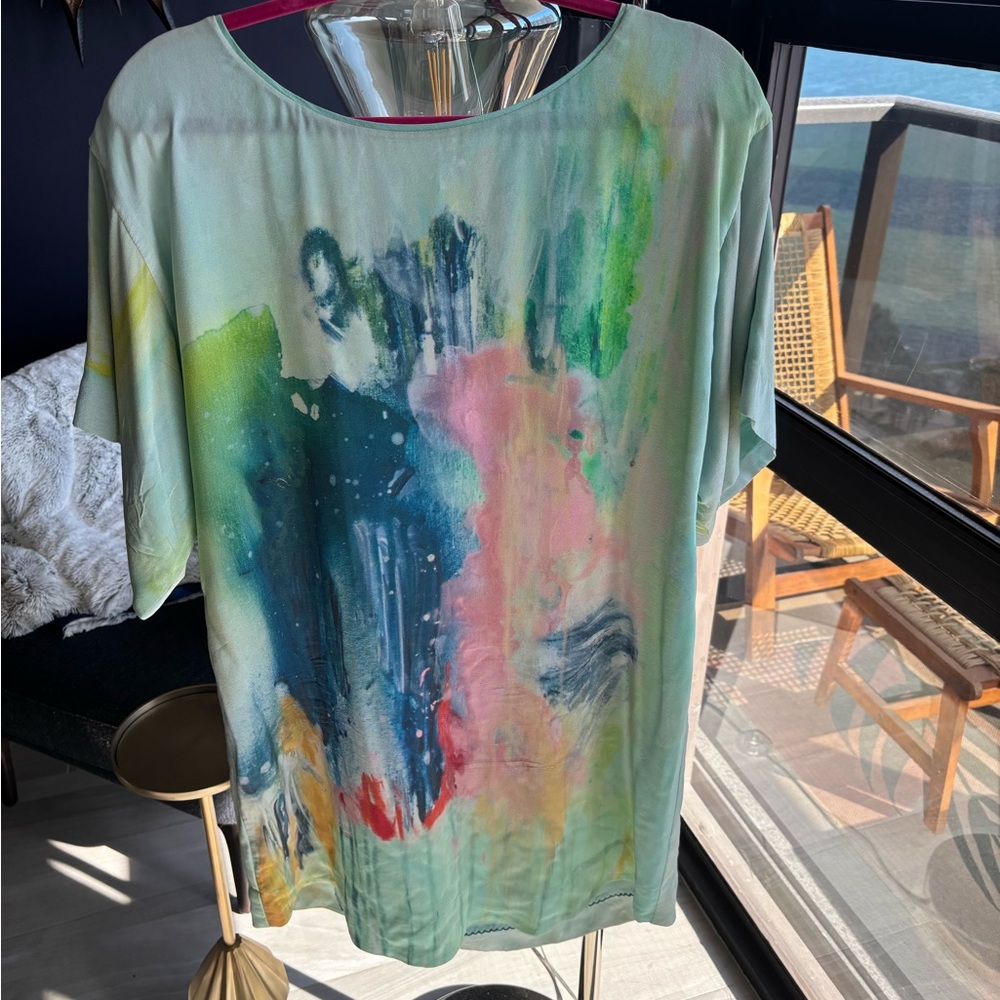 Anthropologie Maeve Multicolor Abstract Short Sleeve Silk Dress